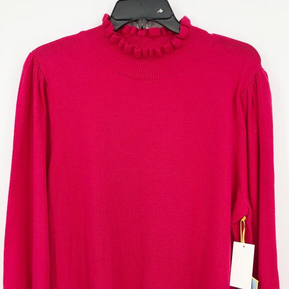 CECE Ruffled Sweater Dress Small Pink Long Sleeve Mock Neck NWT - Picture 4 of 10